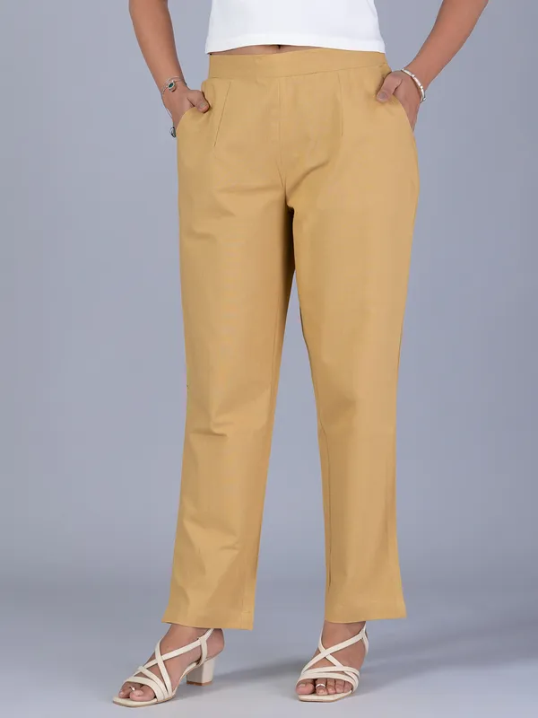 Khakhi cotton pant for women