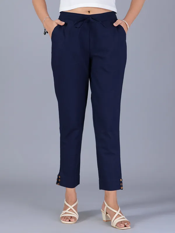 BOOM cotton navy casual pant for women