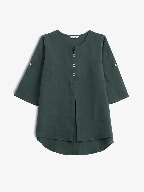 BOOM dark green linen plain top