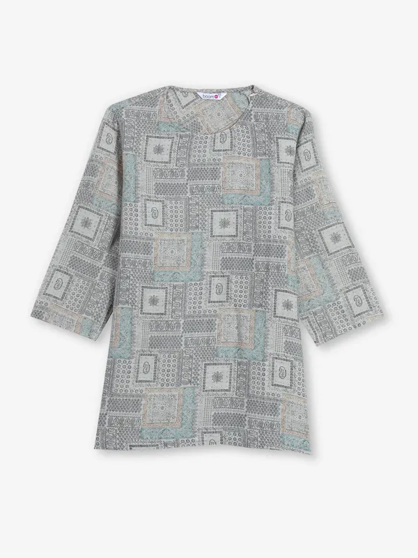 BOOM printed grey linen top