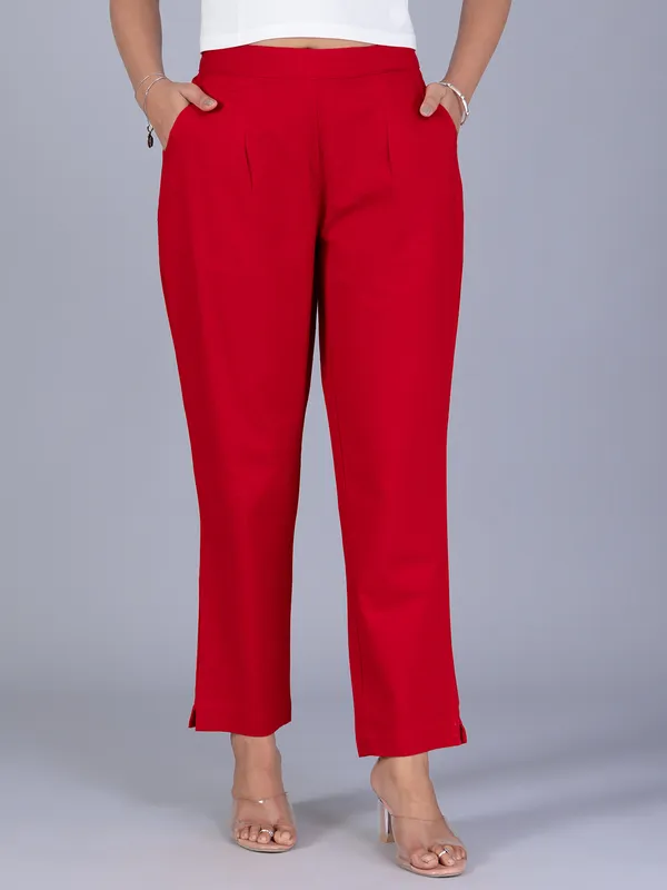 BOOM red cotton pant for women casual
