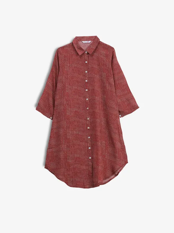 BOOM red cotton printed tunic top