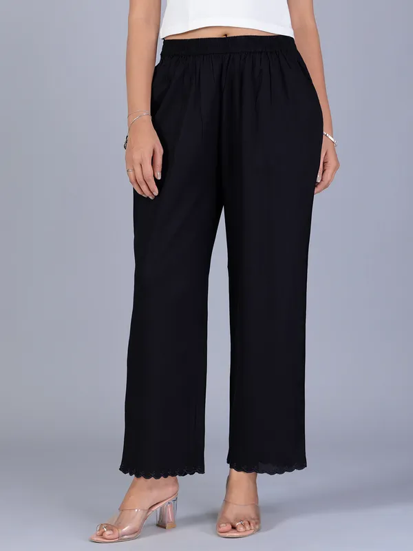BOOM solid black casual wear pants for women