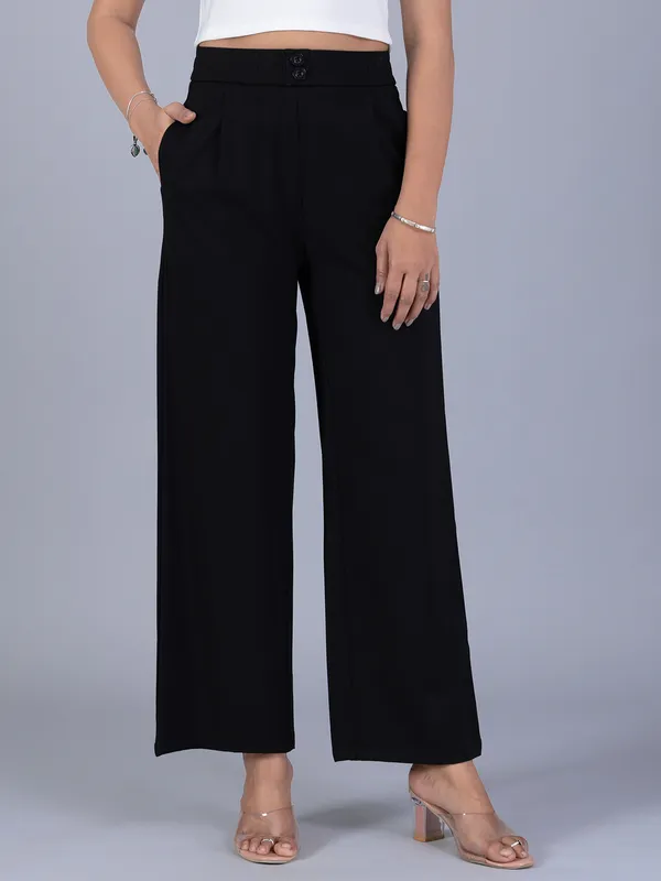 BOOM solid black lycra pant for women