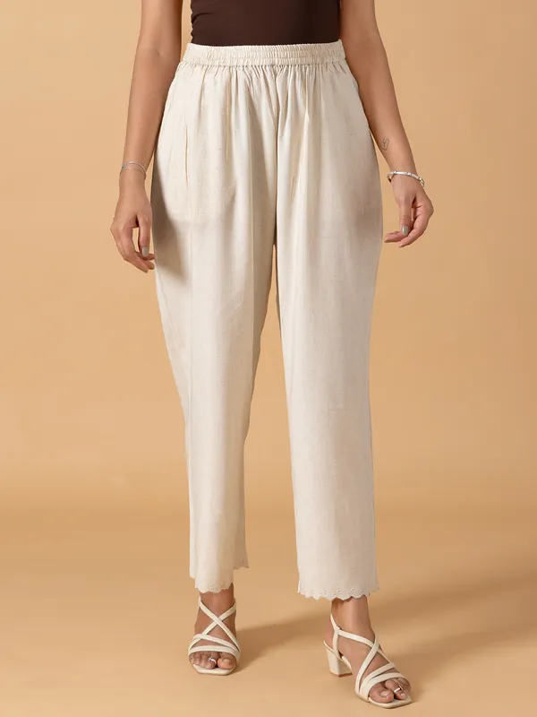 BOOM solid cream womens casual wear pants