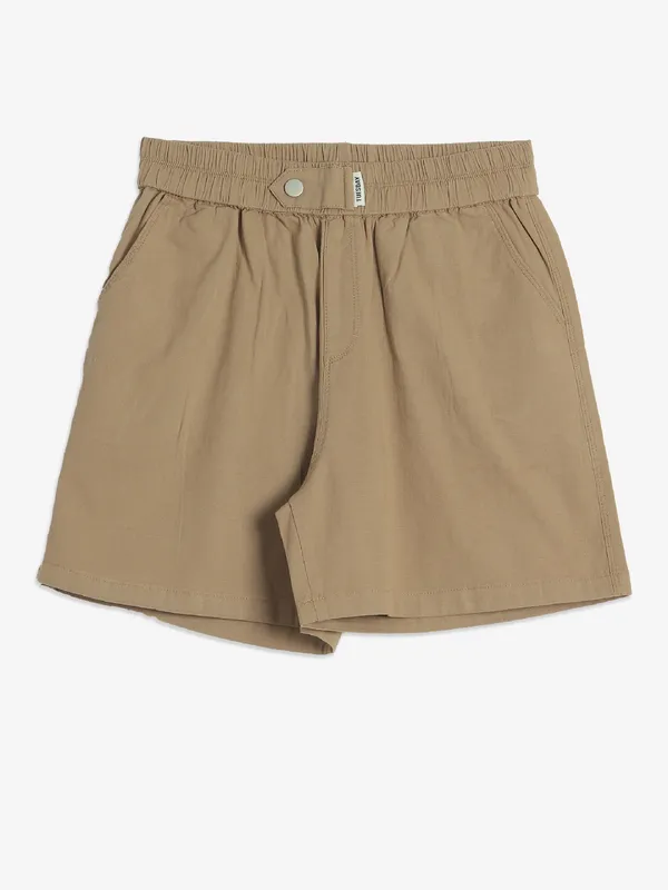 BOOM solid khaki cotton shorts