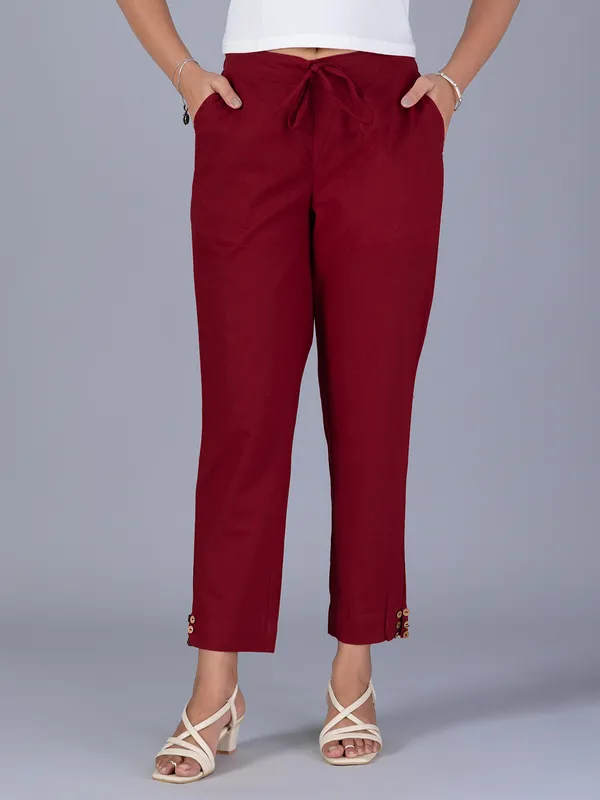 BOOM solid maroon cotton pant