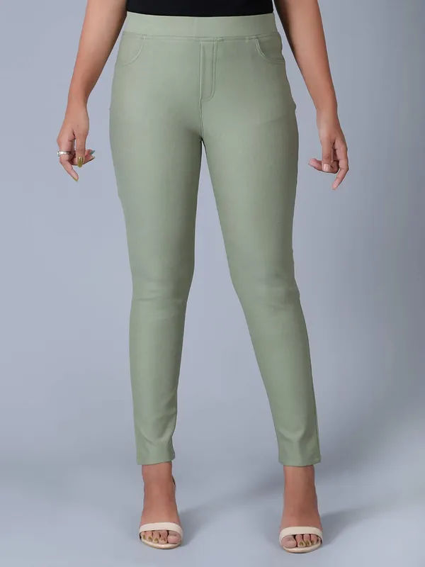 Boom solid pista green slim fit jeggings
