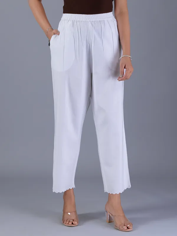 BOOM solid white womens casual wear pants