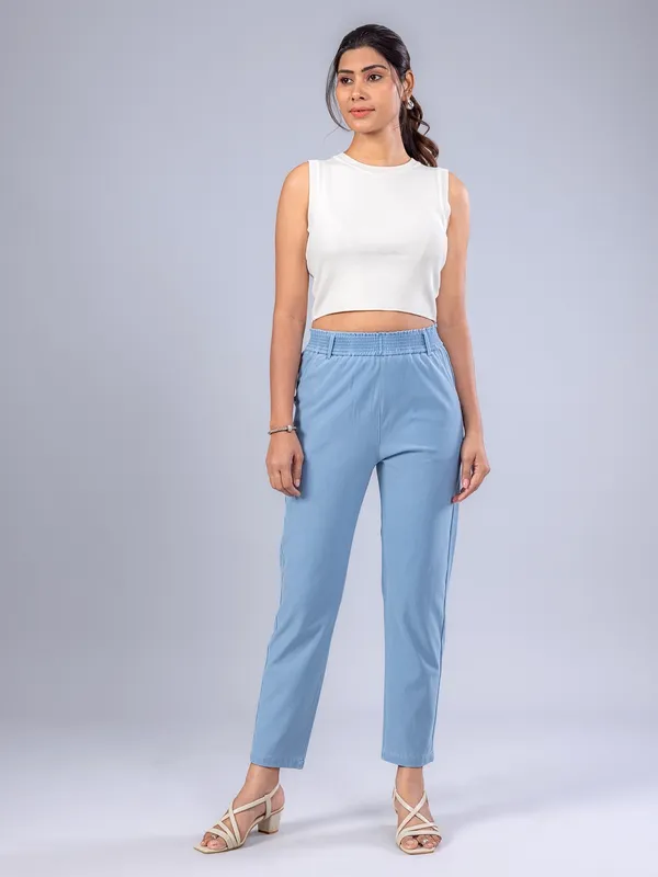 BOOM stone blue cotton denim style woman pant