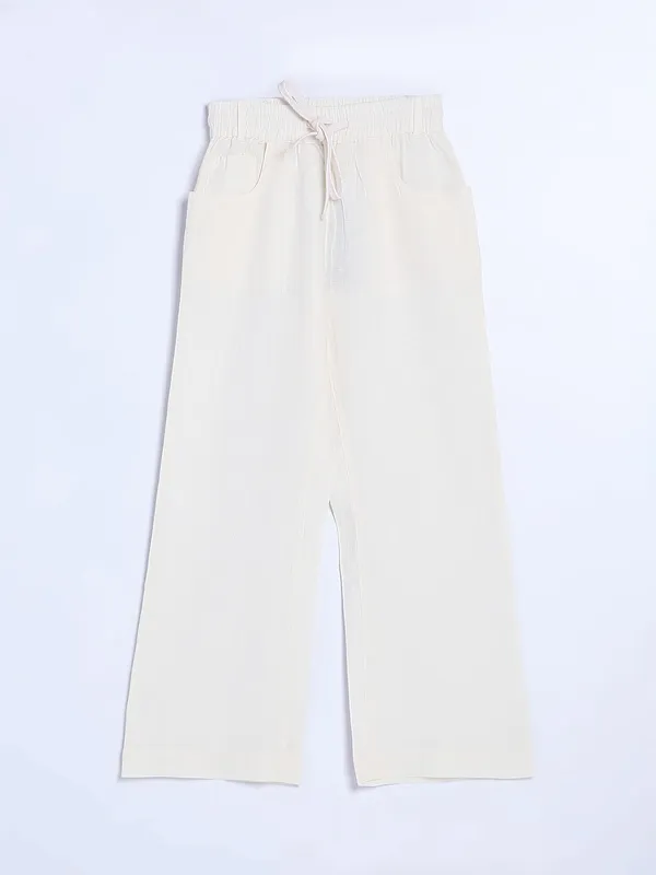 Boom white cotton ankle length pant