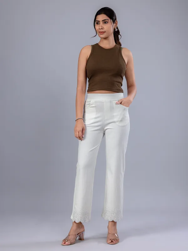 BOOM white cotton women pant