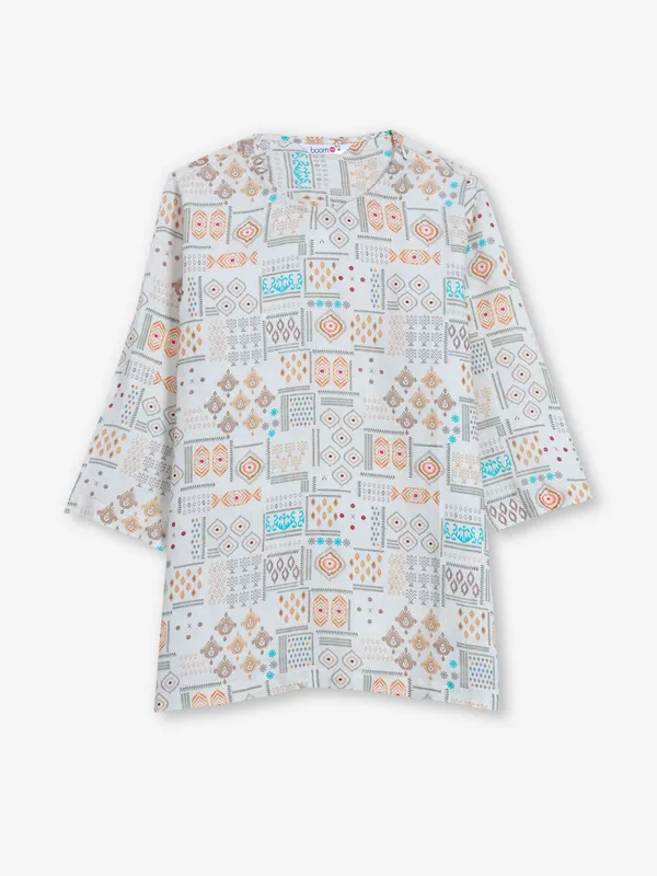 BOOM white linen printed top