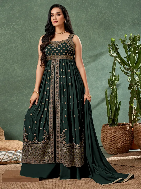 Bottle green palazzo suit in silk