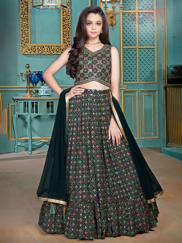 Bottle green printed wedding georgette lehenga choli