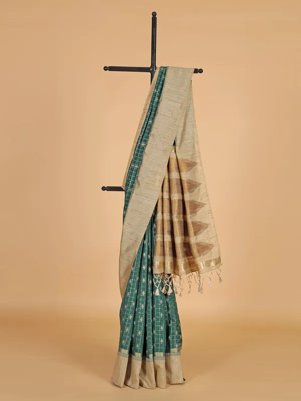 Bottle green semi cotton festive wear saree