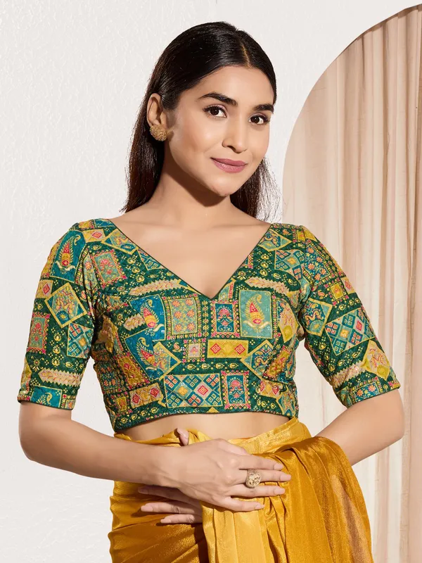 Bottle green viscose rayon ready made blouse