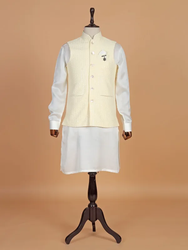 Bright cream cotton silk waistcoat set
