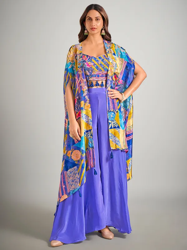 Bright lavender satin silk palazzo suit