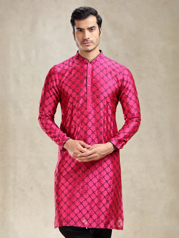 Bright magenta charming kurta ensemble in banarasi silk