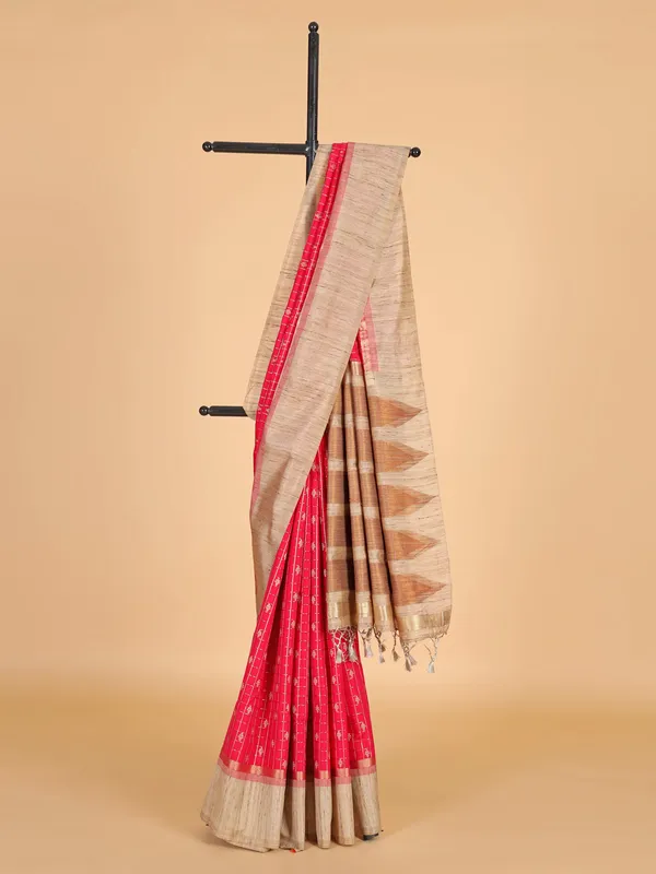 Bright pink art semi silk zari weaving saree