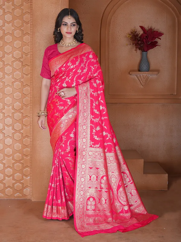 Bright red wedding wear silk saree