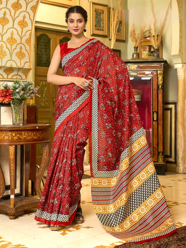 Brown bhagalpuri silk saree with printed