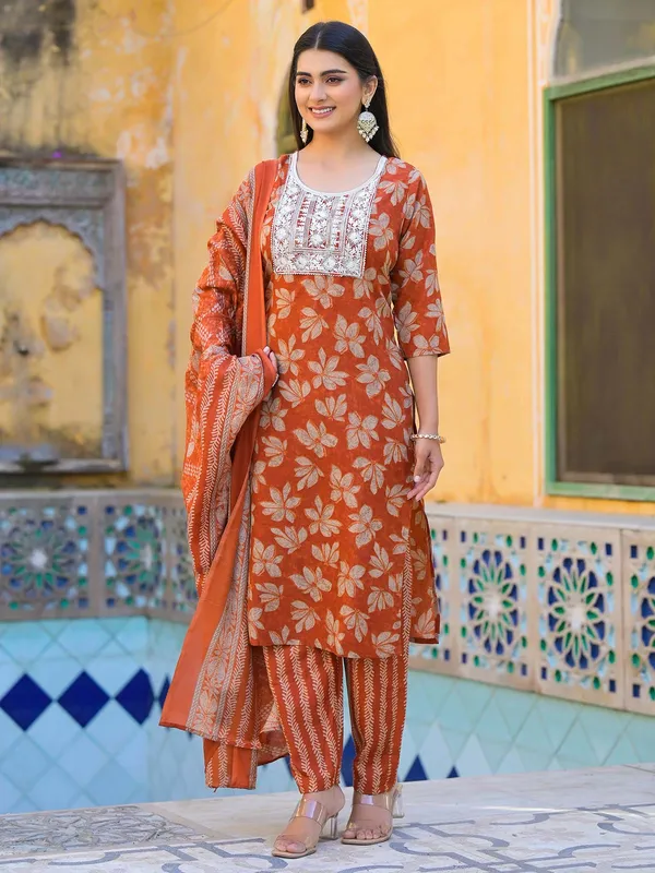 Brown cotton silk kurti set for women