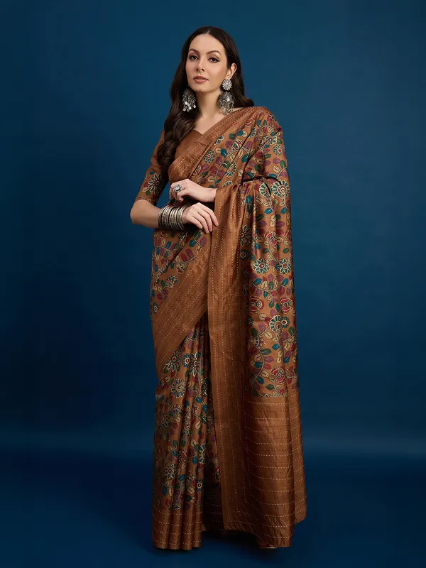 Brown cozi silk printed saree