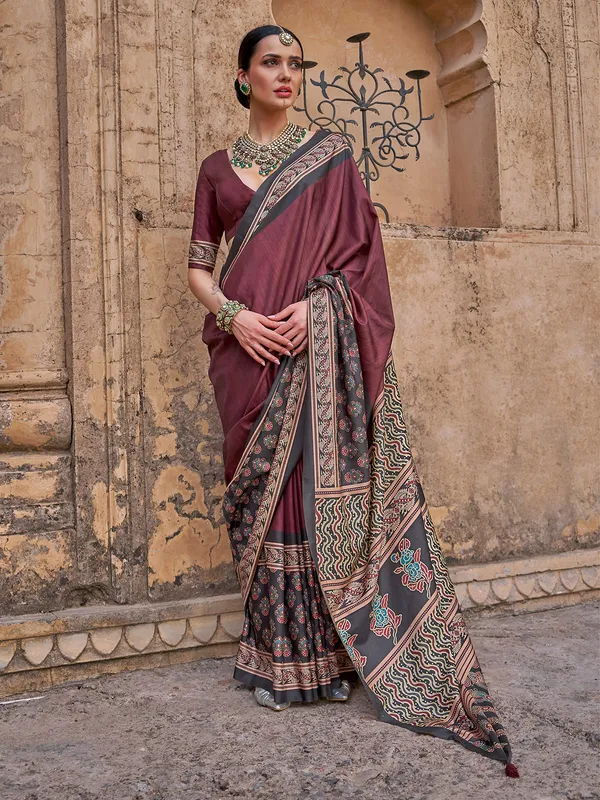 Brown elegance silk saree for festive wear