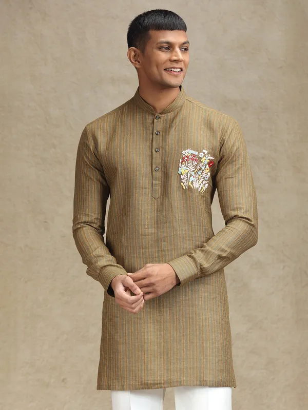 Brown festive charm kurta set in embroidery theme