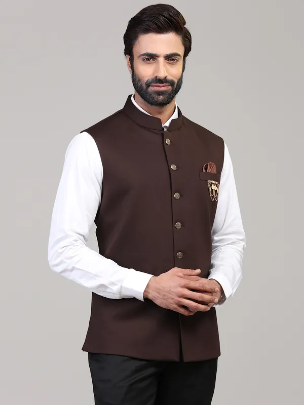 Brown knitted party wear waistcoat for men