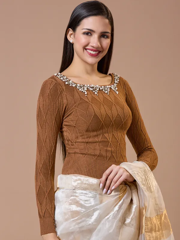 Brown knitted readymade blouse