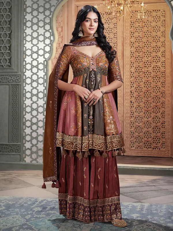 Brown palazzo suit in silk