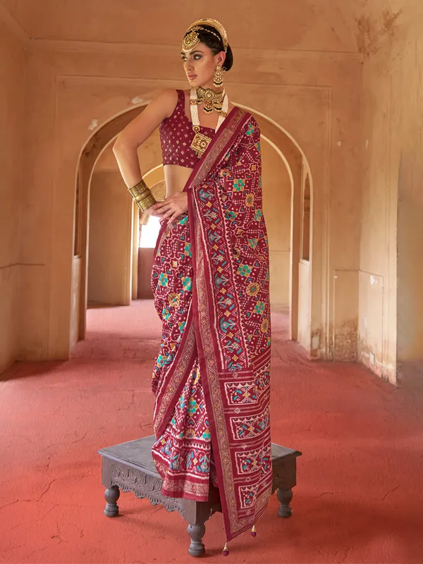 Brown patola silk saree with print