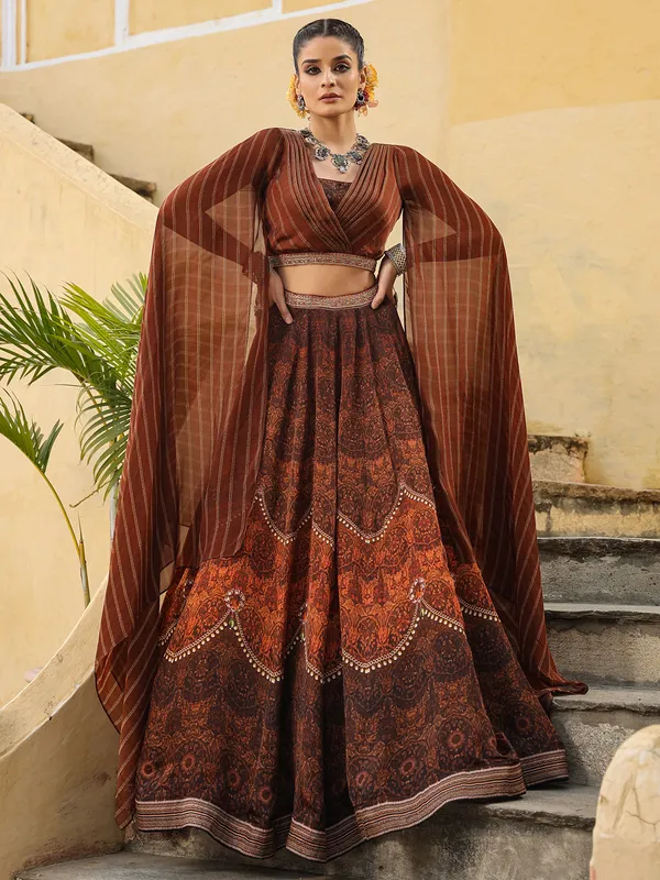 Brown satin wedding lehenga choli