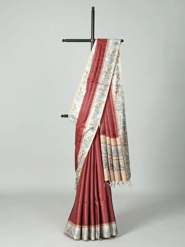 Brown semi cotton silk saree for festive