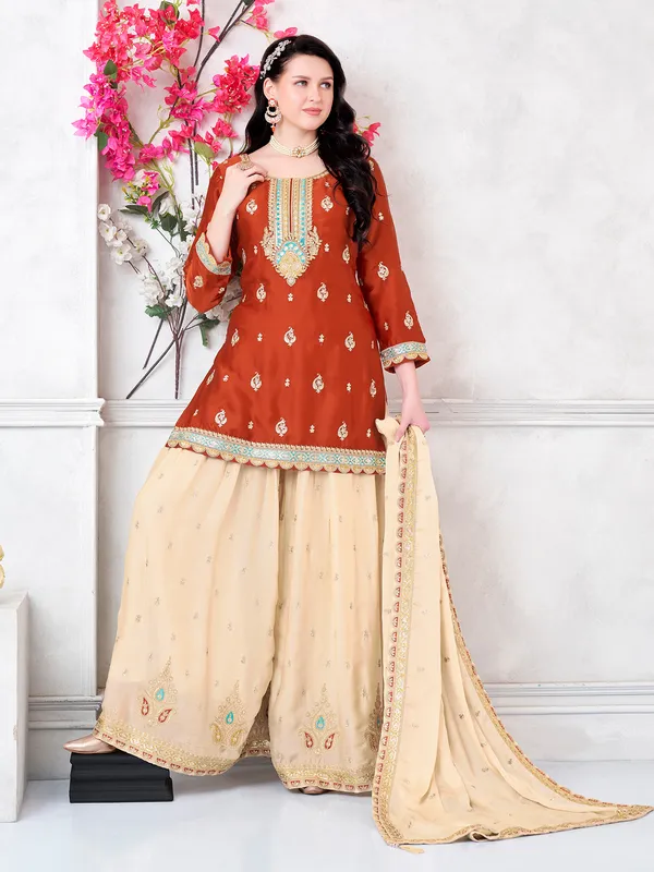 Brown silk palazzo salwar suit with dupatta elegance