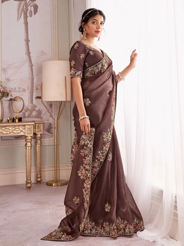 Brown silk saree for regal celebrations