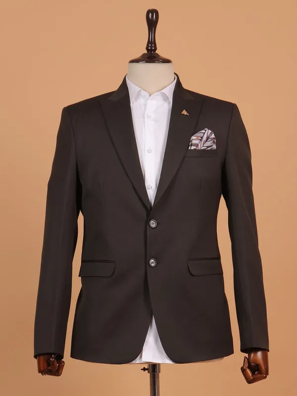 Brown textured cotton coat suit for men