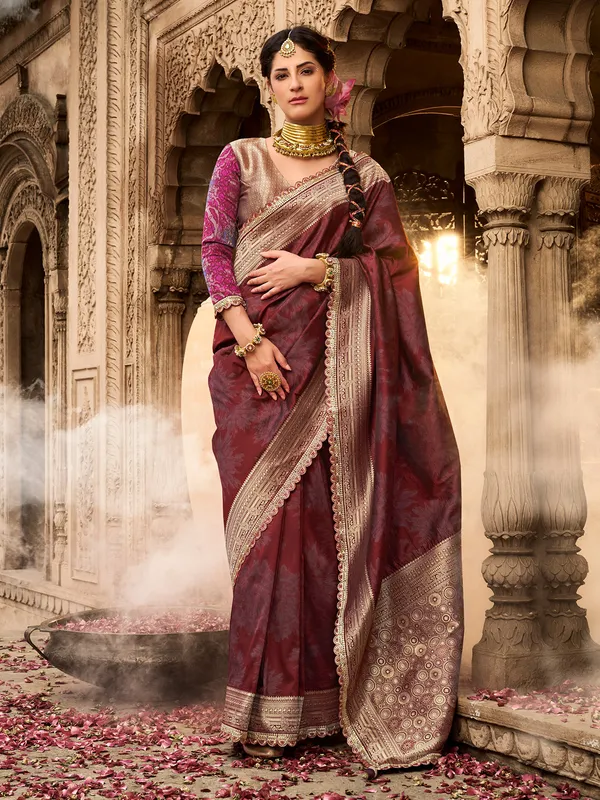 Brown wedding wear saree in banarasi silk
