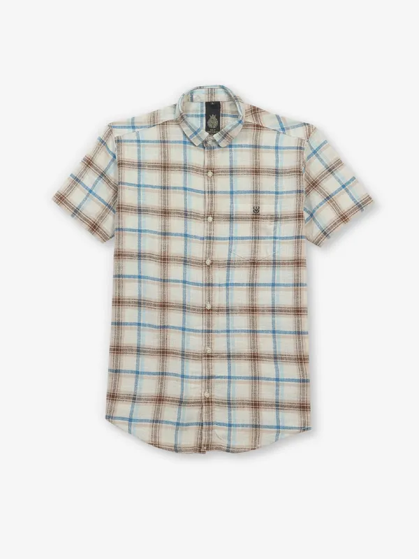 BUTTERFLY beige and brown checks cotton shirt