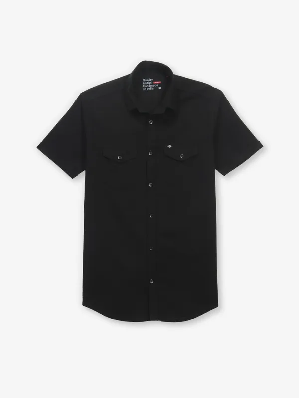 BUTTERFLY black plain cotton shirt