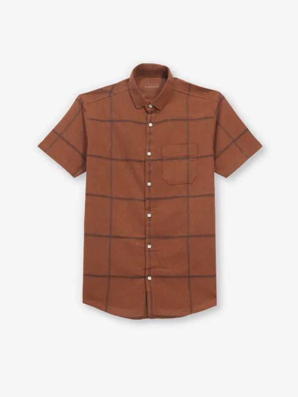 BUTTERFLY checks brown cotton shirt