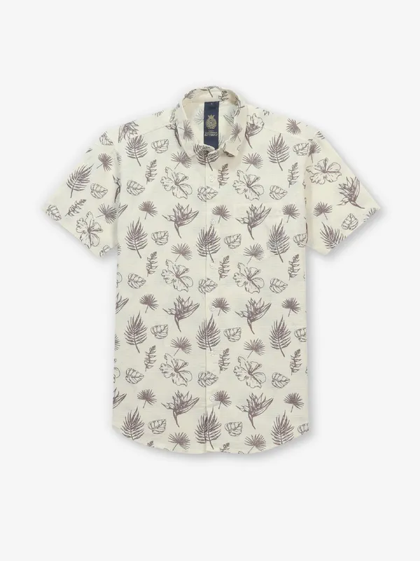 BUTTERFLY cream printed cotton shirt for men