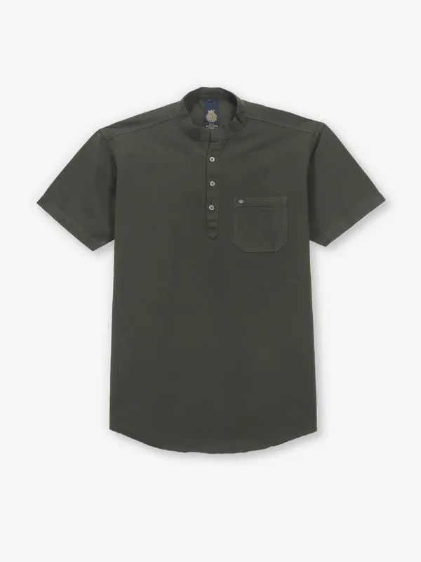 BUTTERFLY dark olive plain cotton kurat style shirt