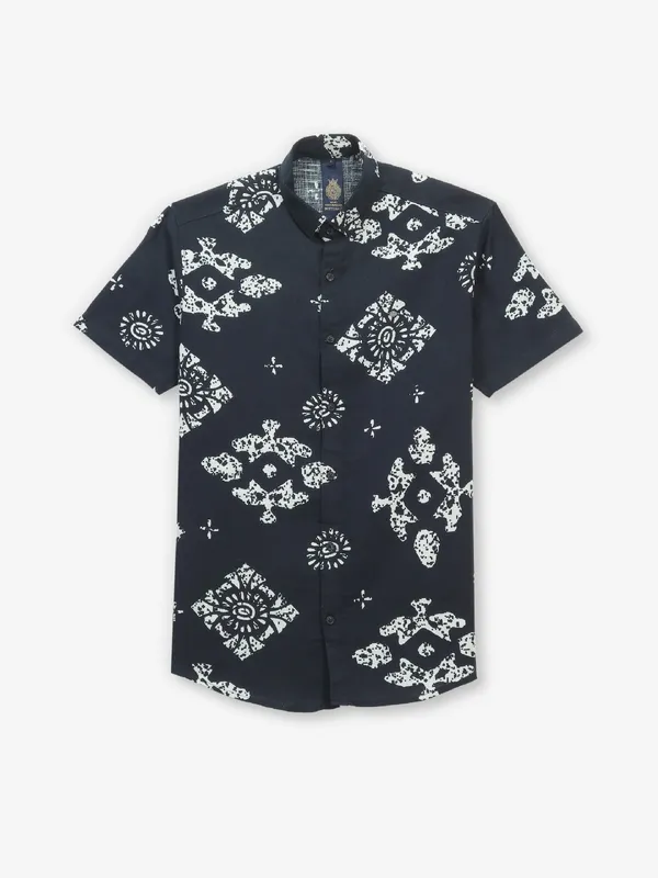 BUTTERFLY navy printed cotton shirt