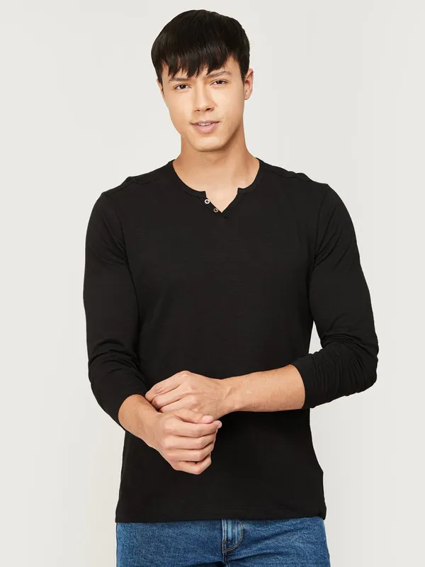 Celio black plain full sleeve t shirt