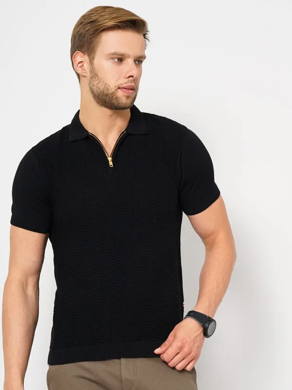 CELIO black zipper cotton t-shirt