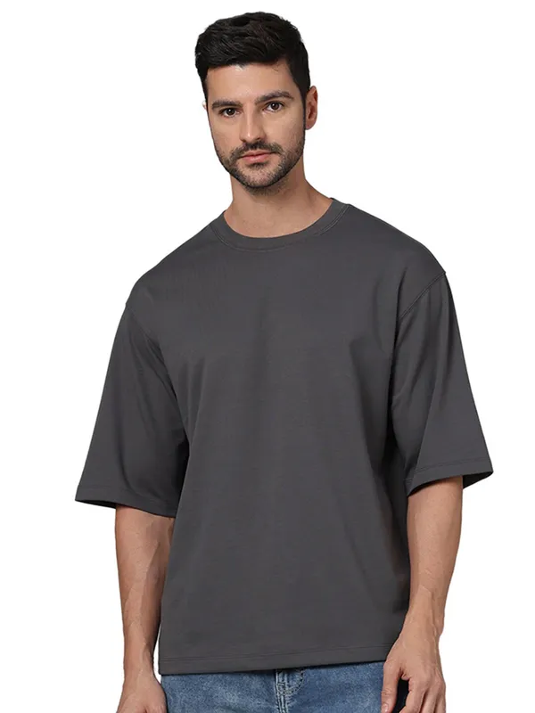 CELIO grey colour plain t-shirt